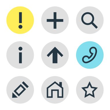 9 üye simgeler vektör Illustration. Büyüteç'i, bilgi, yakışıklı öğelerin düzenlenebilir paketi.