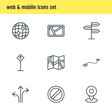 9 yönünü simgeler vektör Illustration. Dünya, yer, blok ve diğer öğeleri düzenlenebilir sürüsü.