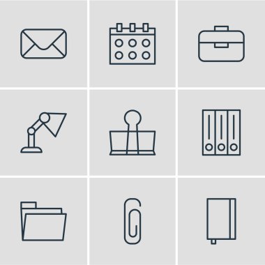 9 araçları simgeler vektör Illustration. Mektup, dosyası, ışığı ve diğer öğeleri düzenlenebilir paketi.