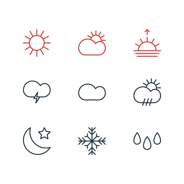 Vector Illustration Of 9 Atmosphere Icons. Editable Pack Of Fulminant, Rain, Sunlight And Other Elements. — Stock Vector