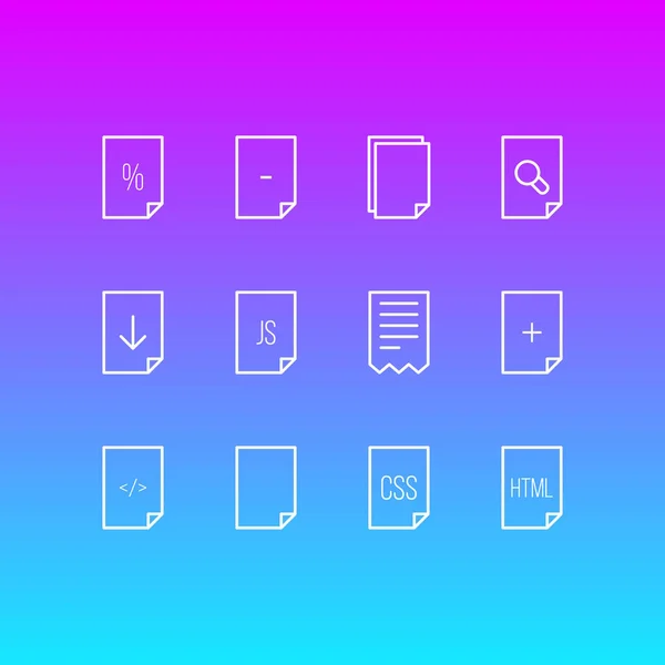 Vector Illustration Of 12 Paper Icons. Editable Pack Of Code, Search, Munus And Other Elements. — Stock Vector