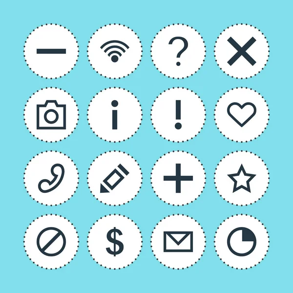 16 arabirim simgeler vektör Illustration. Düzenlenebilir sürüsü Plus, bilgi, para verme ve diğer öğeleri.