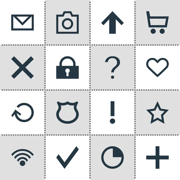 16 kullanıcı simgeler vektör Illustration. Asma kilit, yanlış, kalp ve diğer öğeleri düzenlenebilir sürüsü.