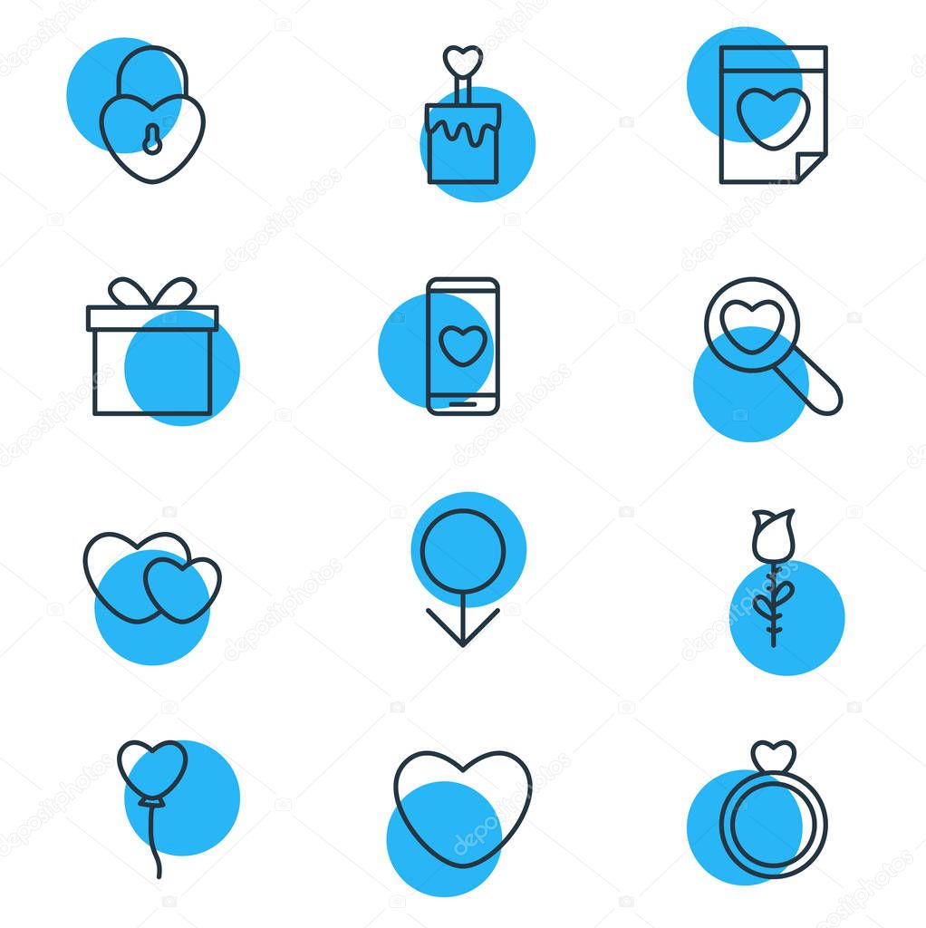 Vector Illustration Of 12 Amour Icons. Editable Pack Of Smartphone , Candle , Engagement Elements.