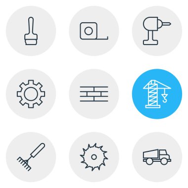 9 yapısını simgeler vektör Illustration. Daire Blade, boya fırçası, dişli ve diğer öğeleri düzenlenebilir sürüsü.