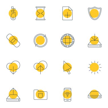 16 Web Simgeler Vektör Illustration. Telefon, veri yükleme, gizlilik doktor ve diğer öğeleri düzenlenebilir paketi.