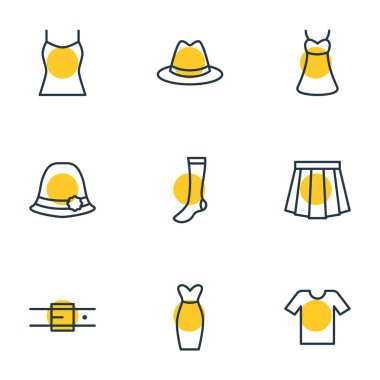 9 elbise simgeler vektör Illustration. Panama, giyim, çorap ve diğer öğeleri düzenlenebilir paketi.