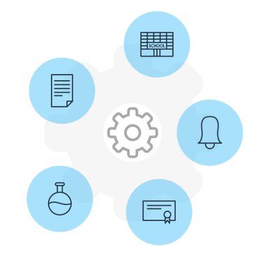 5 çalışmalar simgeler vektör Illustration. Diploma, tüp, kağıt ve diğer öğeleri düzenlenebilir paketi.