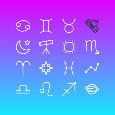 16 takımyıldızı simgeler vektör Illustration. İkizlerin, düzenlenebilir Pack cam, balıklar ve diğer öğeleri yakınlaştırma.