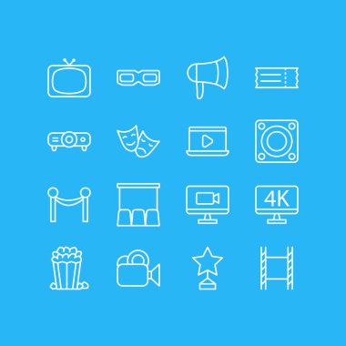16 Film simgeler vektör Illustration. Ödül, sinema çit, trajedi ve diğer öğeleri düzenlenebilir paketi.