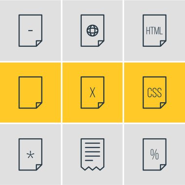 9 dosya simgeler vektör Illustration. Kaldır, Basic, Munus ve diğer öğeleri düzenlenebilir paketi.