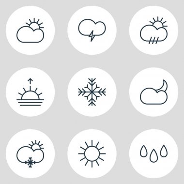 9 gökyüzü simgeler vektör Illustration. Düzenlenebilir paket ay ay, gün batımı, güneşli ve diğer öğeleri.