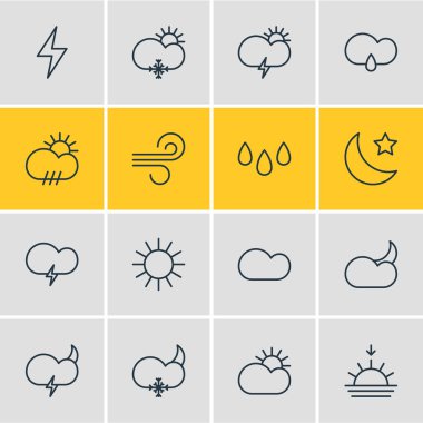 16 atmosfer simgeler vektör Illustration. Düzenlenebilir paket güneş ışığı, ay ay, güneşli ve diğer öğeleri.