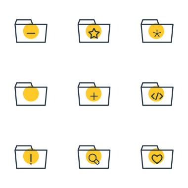 9 klasör simgeleri vektör Illustration. Düzenlenebilir belge dava, Büyüteç, sürüsü eksi ve diğer öğeleri.