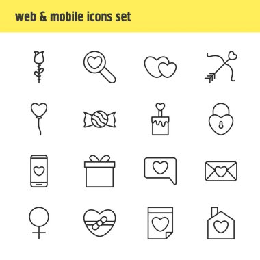 16 aşk simgeler vektör Illustration. Aşk tanrısı, Sevgililer, mum öğelerin düzenlenebilir paketi.