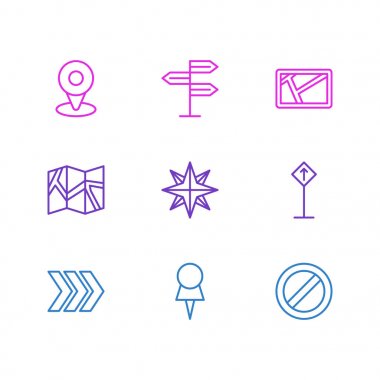 9 yönünü simgeler vektör Illustration. Yönlendirme, Marker, yön ve diğer öğeleri düzenlenebilir paketi.