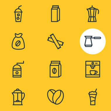 12 içki simgeler vektör Illustration. Türk, paket, kağıt kutusu ve diğer öğeleri düzenlenebilir paketi.