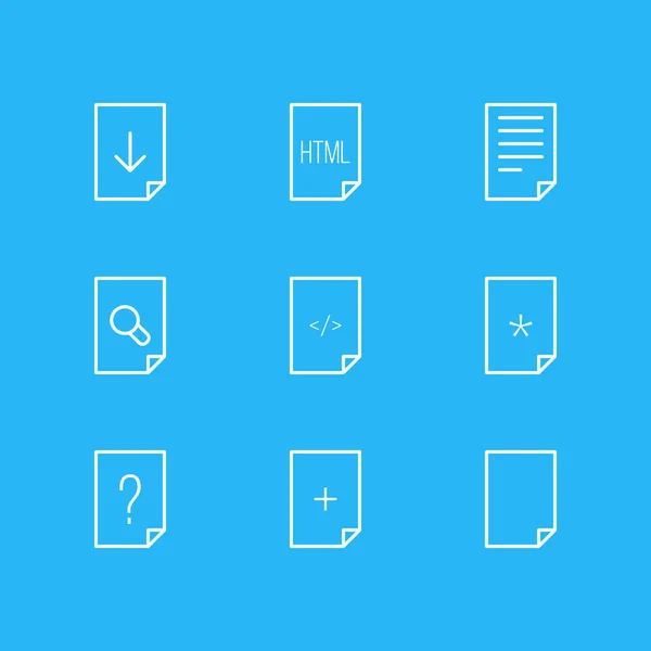 Ilustración vectorial de 9 iconos de página. Paquete editable de preguntas, más, documentos y otros elementos . — Archivo Imágenes Vectoriales