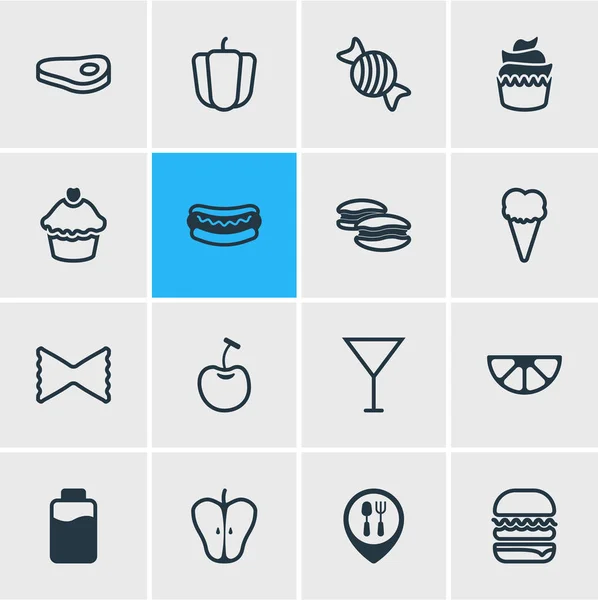 Ilustración vectorial de 16 iconos de la comida. Paquete editable de postre, galletas, Martini y otros elementos . — Archivo Imágenes Vectoriales