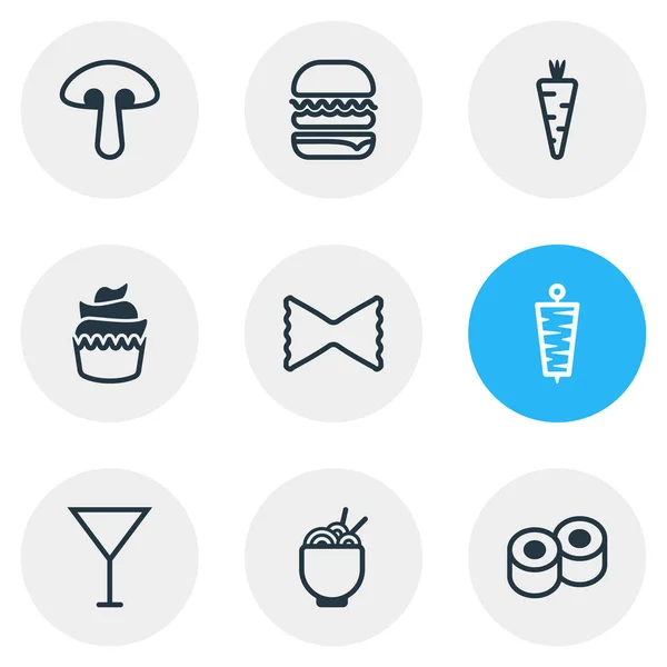 Ilustración vectorial de 9 iconos de la comida. Paquete editable de postre, Doner, Martini y otros elementos . — Vector de stock