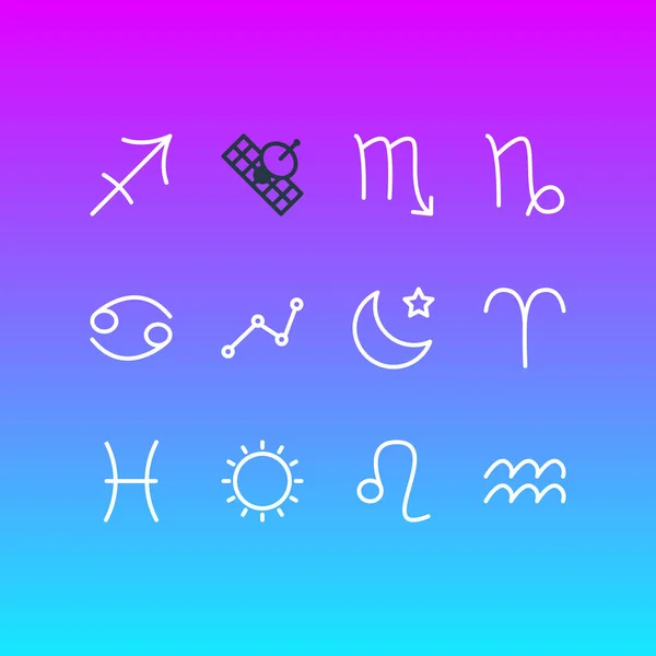 Ilustración vectorial de 12 iconos astrológicos. Paquete editable de portador de agua, peces, arquero y otros elementos . — Vector de stock