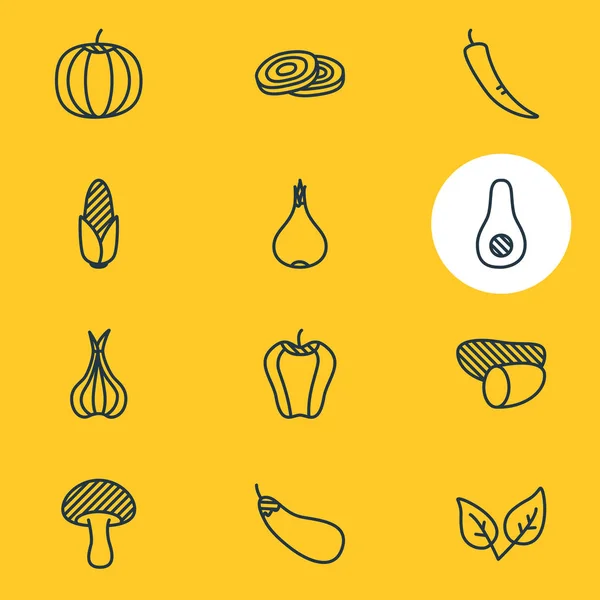 Illustrazione vettoriale di 12 icone vegetali. Pacchetto modificabile di aglio, funghi, funghi e altri elementi . — Vettoriale Stock