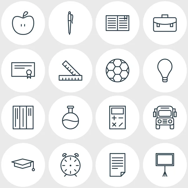 Ilustración vectorial de 16 iconos de estudios. Paquete editable de diploma, medidor, libro de texto y otros elementos . — Archivo Imágenes Vectoriales