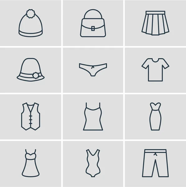 Ilustração vetorial de 12 ícones de vestido. Pacote editável de Sarafan, Pompom, Vestuário e outros elementos . —  Vetores de Stock