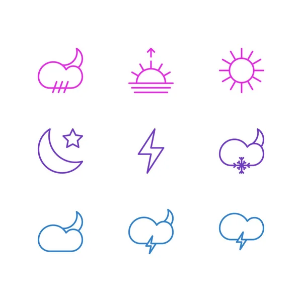 Ilustracja wektorowa 9 ikon atmosferę. Edytowalne Pack Lightning, chmury, pogody i innych elementów. — Wektor stockowy