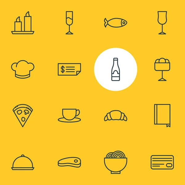 16 Cafe ikonok vektoros illusztráció. Szerkeszthető Pack desszert, Pepperoni, alkohol és más elemek. — Stock Vector