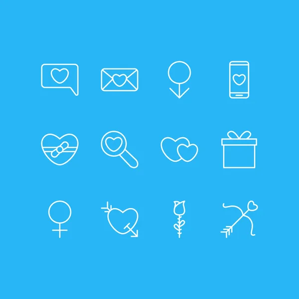 Illustration vectorielle de 12 icônes d'amour. Pack modifiable de flèche, cadeau, femme et autres éléments . — Image vectorielle