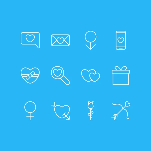 Ilustración vectorial de 12 iconos del amor. Paquete editable de flecha, regalo, mujer y otros elementos . — Archivo Imágenes Vectoriales