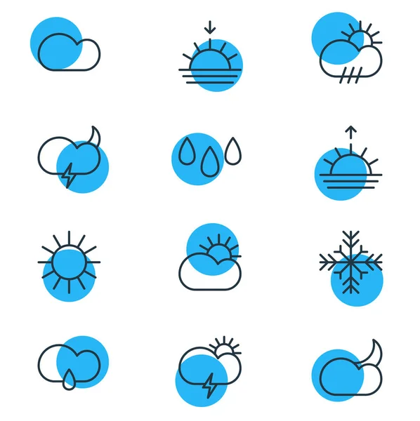 Vector Illustration Of 12 Sky Icons. Editable Pack Of Sunrise, Rain, Windstorm And Other Elements. — Stock Vector