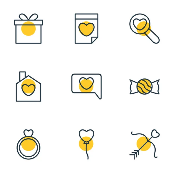 Ilustración vectorial de 9 iconos del amor. Paquete editable de hogar, mensajero, decoración y otros elementos . — Archivo Imágenes Vectoriales