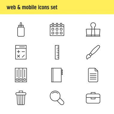 12 araçları simgeler vektör Illustration. Zoom, düzenlenebilir Pack hesaplamak, metre ve diğer öğeleri.