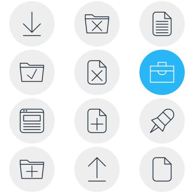 12 Office simgeler vektör Illustration. Silme, Not, belge ve diğer öğelerin düzenlenebilir sürüsü.