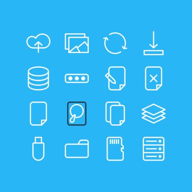 16 bellek simgeler vektör Illustration. Datacenter, Galeri, anlaşma ve diğer öğeleri düzenlenebilir paketi.