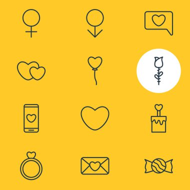 12 aşk simgeler vektör Illustration. Lolipop, Hearts, dekorasyon ve diğer öğeleri düzenlenebilir paketi.