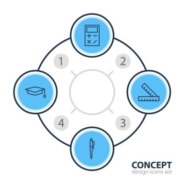4 bilim simgeler vektör Illustration. Hesaplama, Cap, kalem ve diğer öğeleri düzenlenebilir paketi.