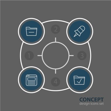 4 işyeri simgeler vektör Illustration. Not klasör, silinmesi, düzenlenebilir paket onaylamak ve diğer öğeleri.