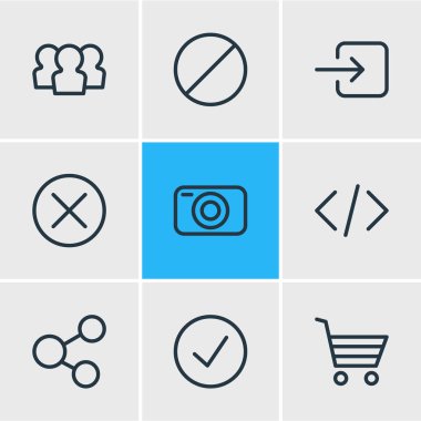 9 uygulama simgeler vektör Illustration. Oturum, alışveriş, iş ve diğer öğeleri düzenlenebilir sürüsü.