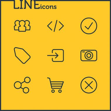 9 App simgelerin vektör çizim. Düzenlenebilir paket komut dosyası, grup, bitmiş ve diğer öğeleri.