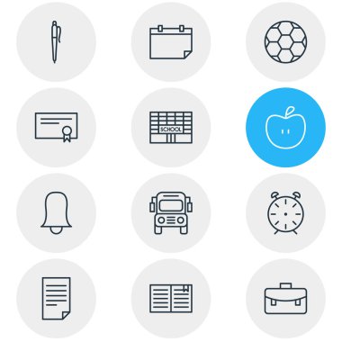 12 Eğitim simgeler vektör Illustration. Kalem, Araba, ders kitabı ve diğer öğeleri düzenlenebilir paketi.