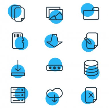 12 bellek simgeler vektör Illustration. Dosya, veritabanı, kaldır ve diğer öğeleri düzenlenebilir paketi.