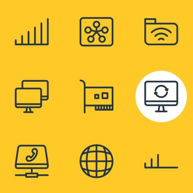9 ağ simgeler vektör Illustration. Güçlü, kartı, mesafeli ve diğer öğelerin düzenlenebilir paketi.