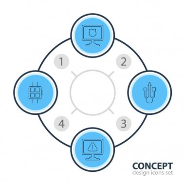 4 defter simgeler vektör Illustration. Modern izle, Antivirus, Usb simge ve diğer öğeleri düzenlenebilir paketi.