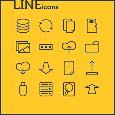 16 bellek simgeler vektör Illustration. Galeri, ok, yukarı doğru ve diğer öğeleri düzenlenebilir paketi.