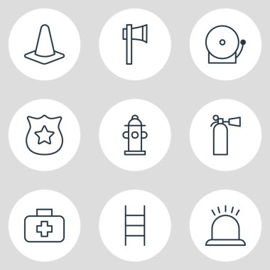 9 zorunluluk simgeler vektör Illustration. Su, Alarm, Siren ve diğer öğeleri düzenlenebilir paketi.
