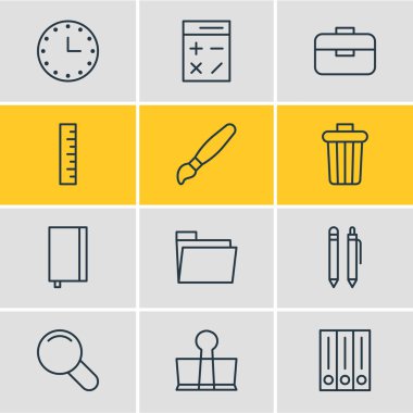 12 aletleri simgeler vektör Illustration. Düzenlenebilir paket dosyası, metre, boya ve diğer öğeleri.