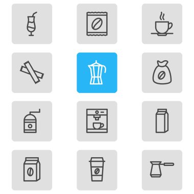 12 Java simgeler vektör Illustration. Mocha, değirmen, Espresso ve diğer öğeleri düzenlenebilir paketi.